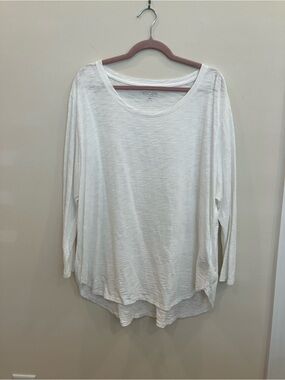 Escape Women's Cotton White Long-Sleeve Scoop Neck Top